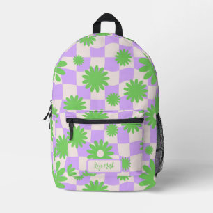Psychedelic Groovy Daisy Floral Chequerboard Printed Backpack