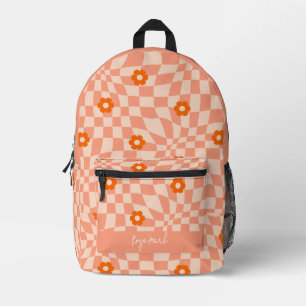 Psychedelic Groovy Floral Chequerboard, Y2K 90s Printed Backpack