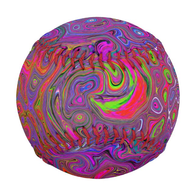 Psychedelic Groovy Magenta Retro Liquid Swirl Baseball (Front)