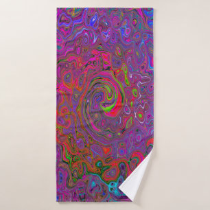 Psychedelic Groovy Magenta Retro Liquid Swirl Bath Towel
