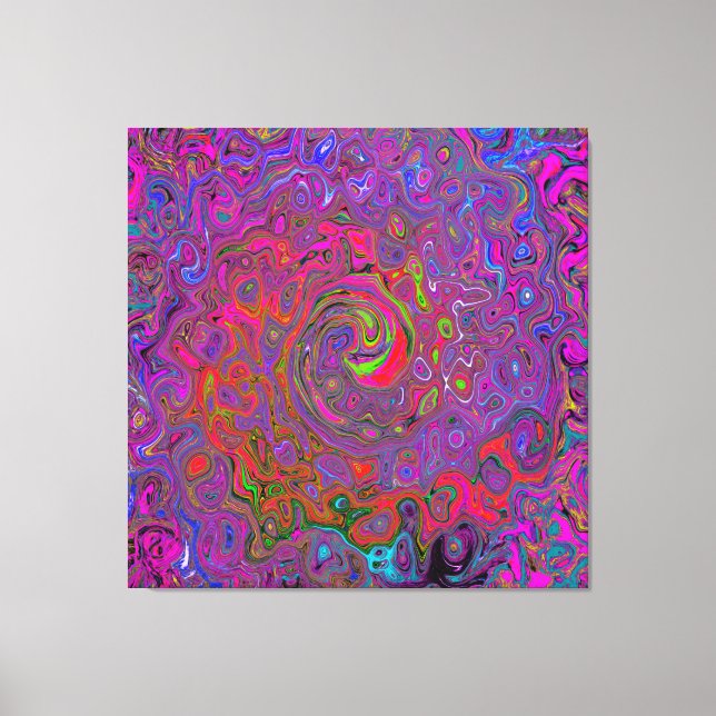 Psychedelic Groovy Magenta Retro Liquid Swirl Canvas Print (Front)