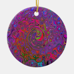 Psychedelic Groovy Magenta Retro Liquid Swirl Ceramic Tree Decoration