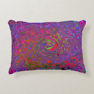 Psychedelic Groovy Magenta Retro Liquid Swirl Decorative Cushion
