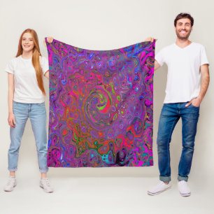 Psychedelic Groovy Magenta Retro Liquid Swirl Fleece Blanket