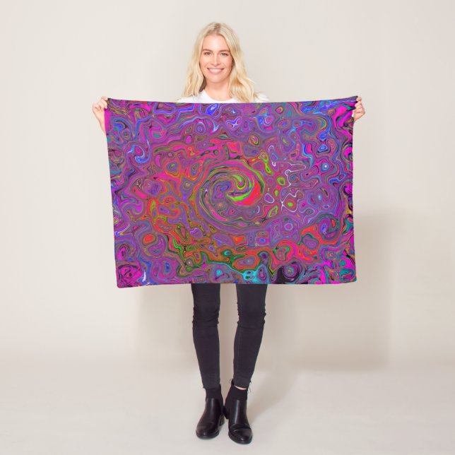Psychedelic Groovy Magenta Retro Liquid Swirl Fleece Blanket (In Situ)