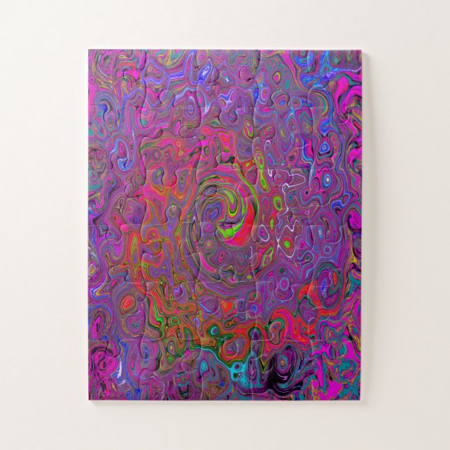 Psychedelic Groovy Magenta Retro Liquid Swirl Jigsaw Puzzle (Vertical)