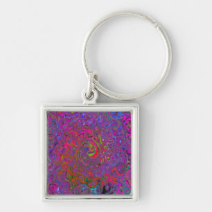 Psychedelic Groovy Magenta Retro Liquid Swirl Key Ring