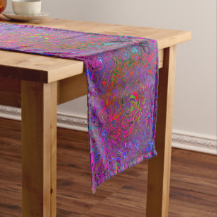 Psychedelic Groovy Magenta Retro Liquid Swirl Long Table Runner