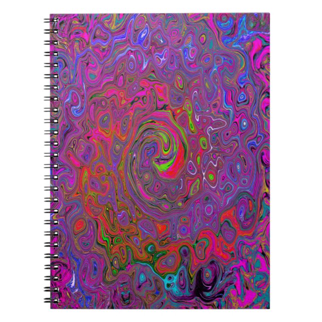 Psychedelic Groovy Magenta Retro Liquid Swirl Notebook (Front)