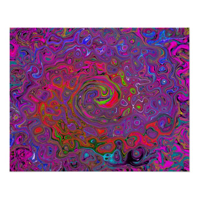 Psychedelic Groovy Magenta Retro Liquid Swirl Poster (Front)