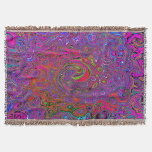 Psychedelic Groovy Magenta Retro Liquid Swirl Throw Blanket