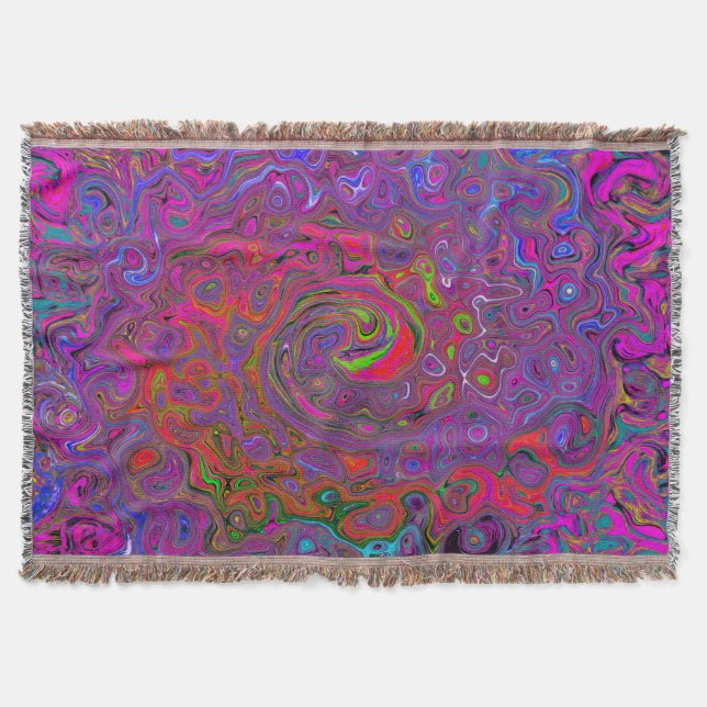 Psychedelic Groovy Magenta Retro Liquid Swirl Throw Blanket (Front)