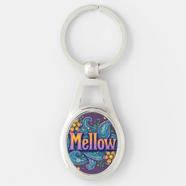 Psychedelic Groovy "Mellow" Retro Hippie Art Key Ring (Front)