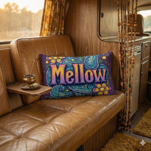 Psychedelic Groovy "Mellow" Retro Hippie Art Lumbar Cushion
