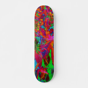 Psychedelic Groovy Red and Green Wildflowers Skateboard