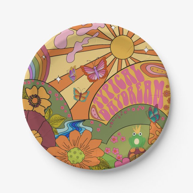 Psychedelic Groovy Retro Paper Party Plates (Front)