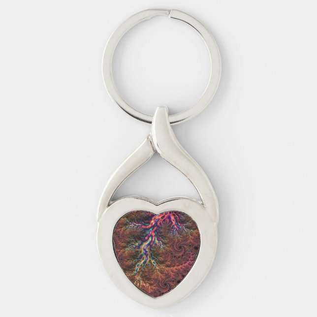 Psychedelic Groovy Trippy Funky Colourful Fractal Key Ring (Front)