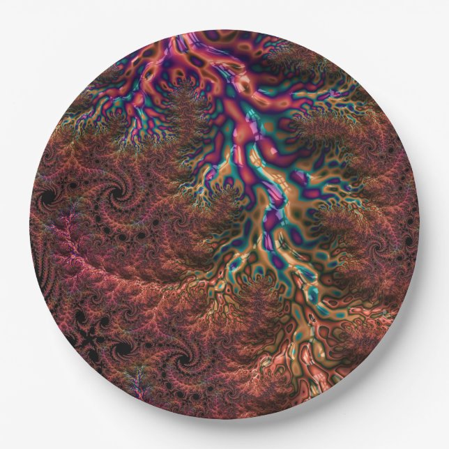 Psychedelic Groovy Trippy Funky Colourful Fractal Paper Plate (Front)