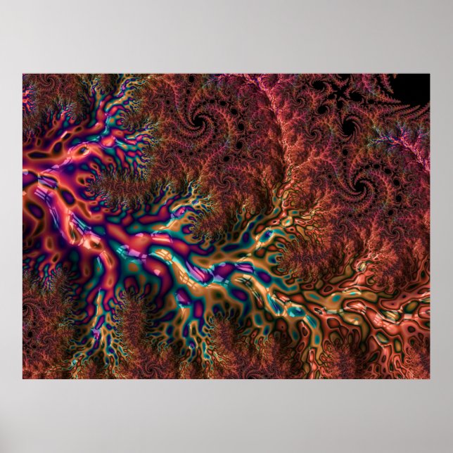 Psychedelic Groovy Trippy Funky Colourful Fractal Poster (Front)