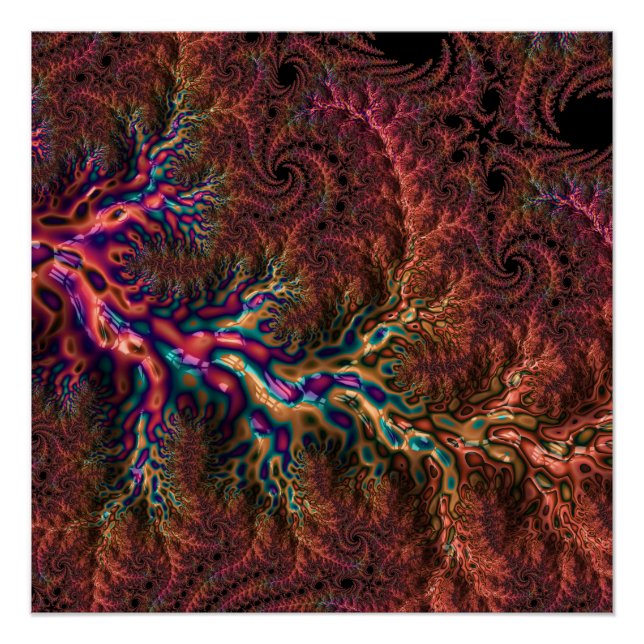 Psychedelic Groovy Trippy Funky Colourful Fractal Poster (Front)