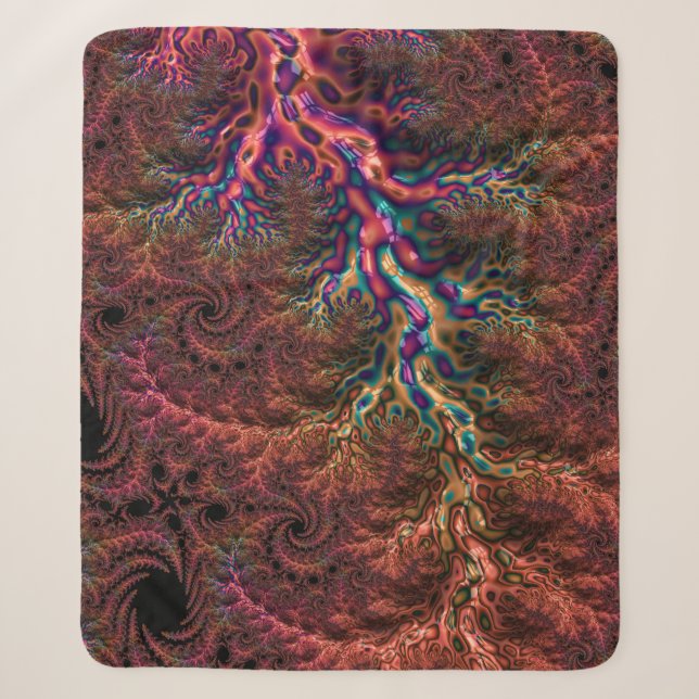 Psychedelic Groovy Trippy Funky Colourful Fractal Sherpa Blanket (Front)