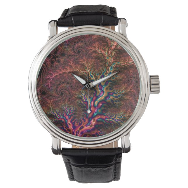 Psychedelic Groovy Trippy Funky Colourful Fractal Watch (Front)