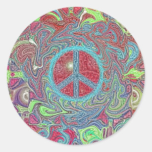 Psychedelic Groovy Trippy Peace Sign Classic Round Sticker