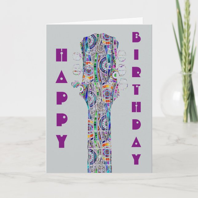 Psychedelic Guitar Play On Birthday Card (Front)
