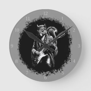 Psychedelic Guitar Squirrel - Funny Vintage Rock Round Clock