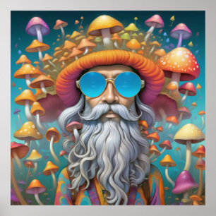 Psychedelic Guru Trippy Hippie Mushroom  Poster