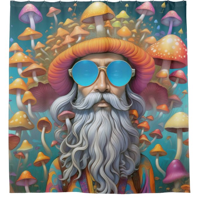Psychedelic Guru Trippy Hippie Mushroom  Shower Curtain (Front)
