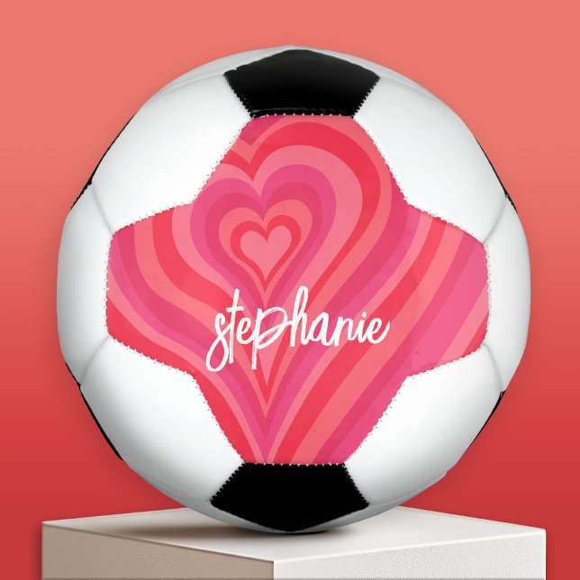 Psychedelic Hearts Calligraphy Script Name Pinks Soccer Ball (Custom Soccer Ball)