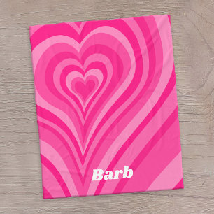 Psychedelic Hearts Calligraphy with Name Pinks Fleece Blanket