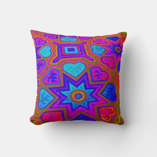 Psychedelic Hearts Throw Pillow (Front)