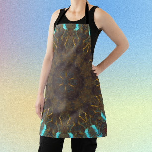 Psychedelic Hippie Blue Gold and Dark Red Apron