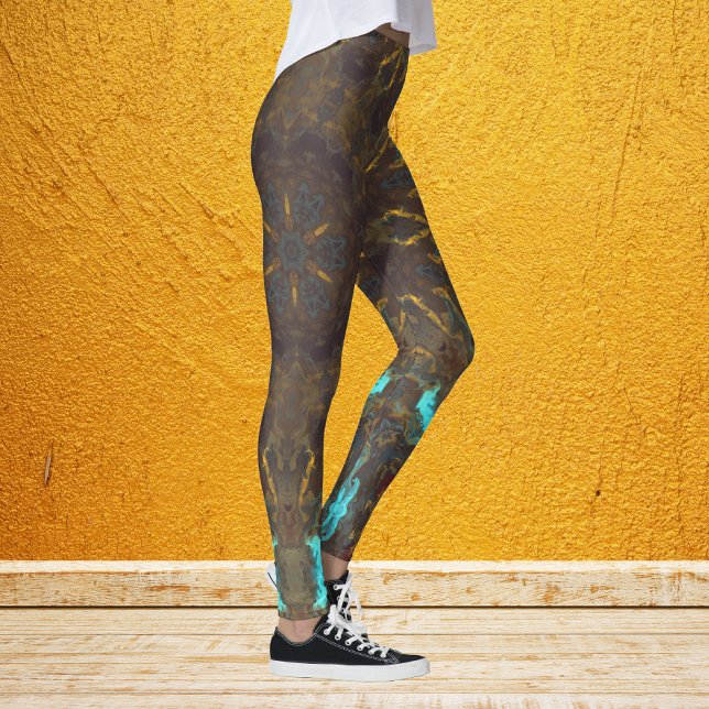 Psychedelic Hippie Blue Gold and Dark Red Leggings (Creator Uploaded)