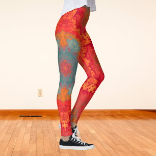Psychedelic Hippie Blue Orange and Red Leggings