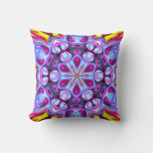 Psychedelic Hippie Blue Pink and Yellow Cushion