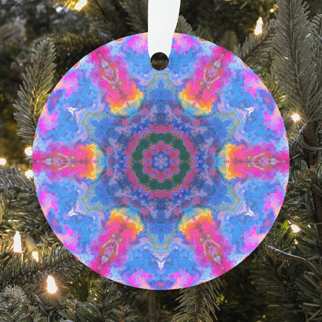 Psychedelic Hippie Blue Pink and Yellow Ornament (Creator Uploaded)