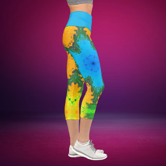 Psychedelic Hippie Blue Yellow and Green Leggings