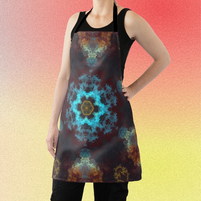 Psychedelic Hippie Flower Blue Red and Yellow Apron (Creator Uploaded)