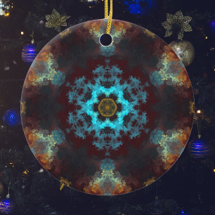 Psychedelic Hippie Flower Blue Red and Yellow Ceramic Tree Decoration