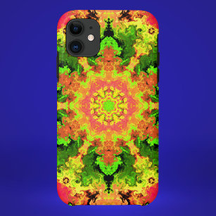 Psychedelic Hippie Flower Green Orange and Red Case-Mate iPhone Case