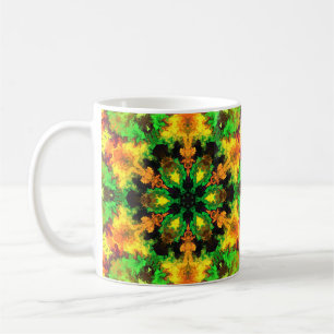 Psychedelic Hippie Flower Green Orange and Yellow Coffee Mug
