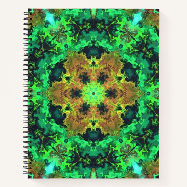 Psychedelic Hippie Flower Orange and Green Notebook (Front)