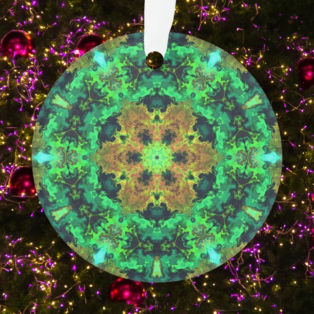 Psychedelic Hippie Flower Orange and Green Ornament (Creator Uploaded)