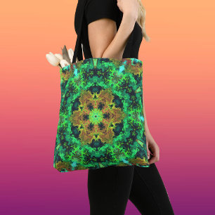 Psychedelic Hippie Flower Orange and Green Tote Bag