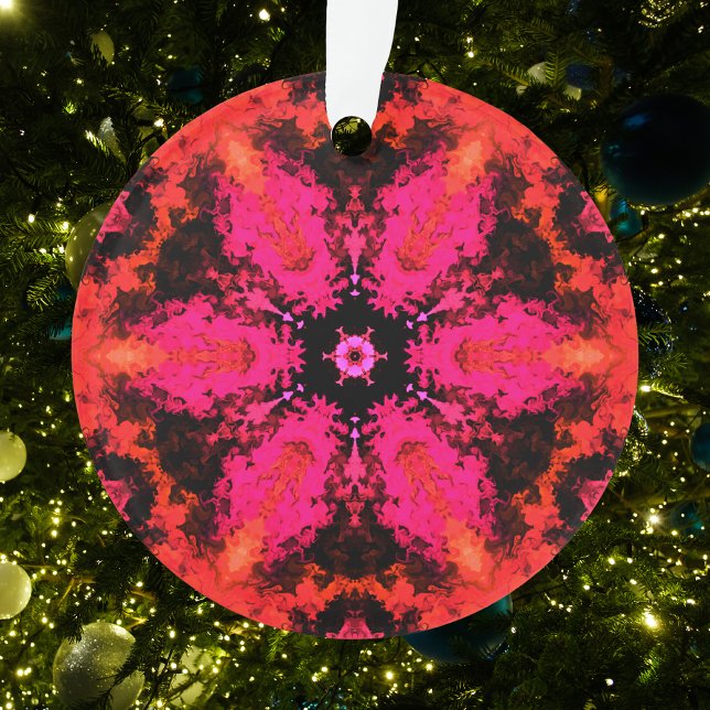Psychedelic Hippie Flower Pink and Black Ornament (Creator Uploaded)