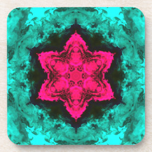 Psychedelic Hippie Flower Pink and Teal Coaster