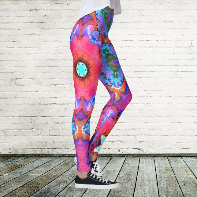 Psychedelic Hippie Flower Pink Blue and Orange Leggings (Creator Uploaded)